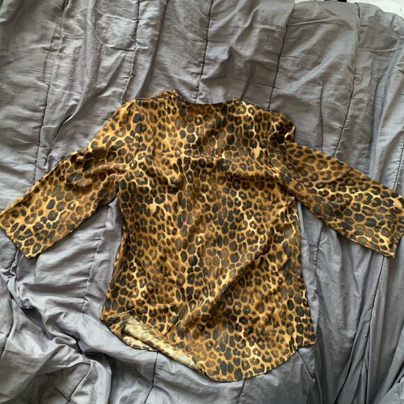 Express Leopard Print Silky Zip Front 3/4 Sleeves Blouse Women's Size SMALL - Picture 5 of 15